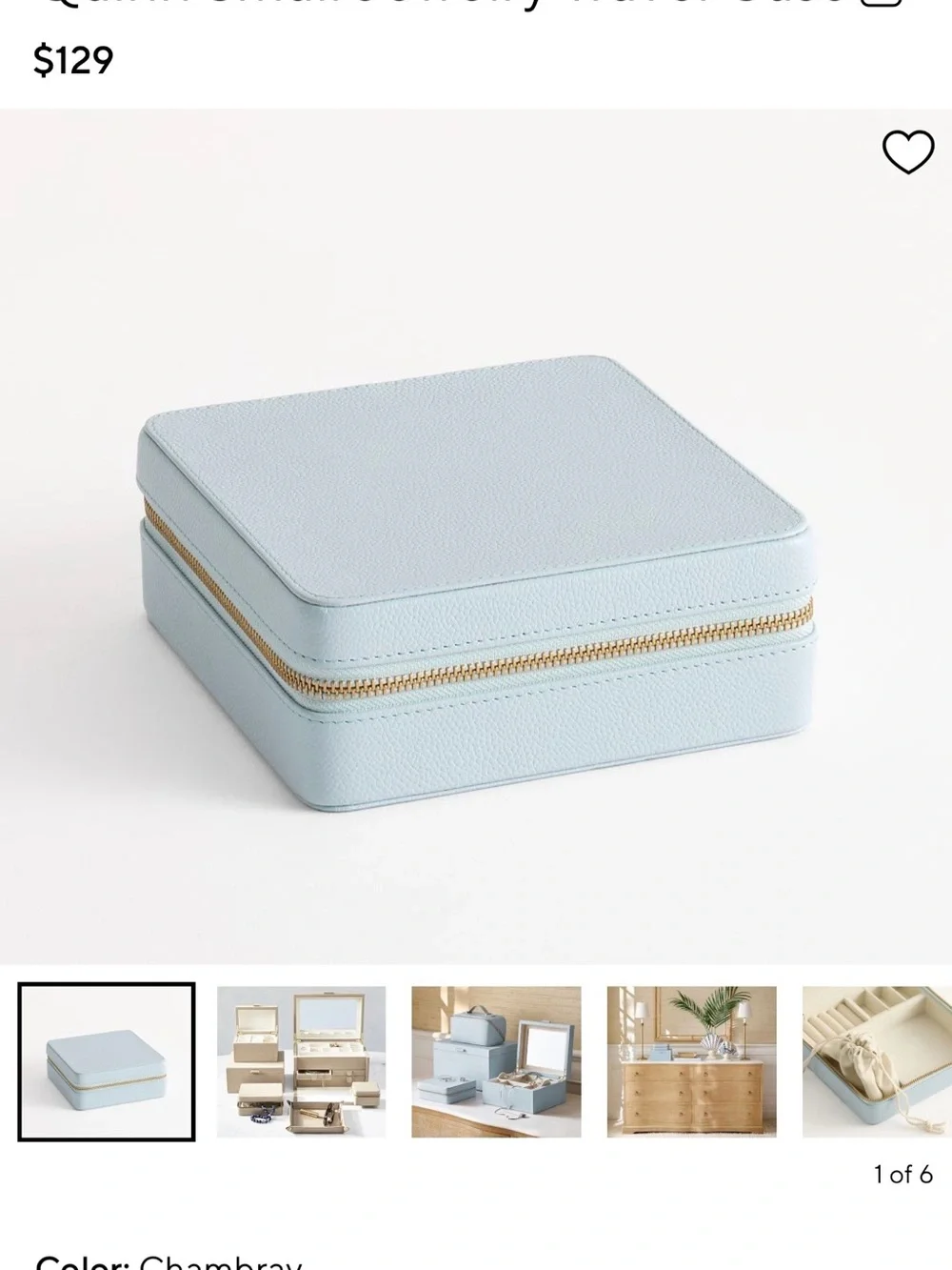 Pottery Barn Chambray Blue Jewelry Organizer Case with Drawstring Pouch